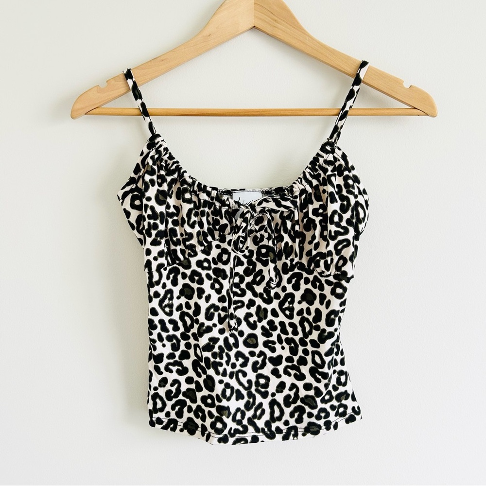 Livi by Olivia Rae Cheetah Leopard Animal Print Bustier Soft Front Tie Cami y2k